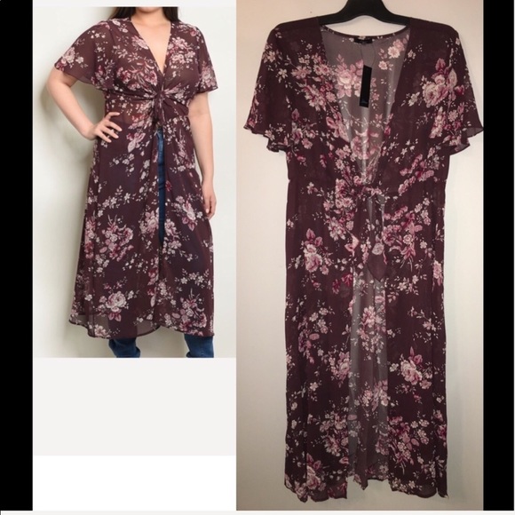LAST ONE Boho Floral Plum Duster Kimono 1X - Picture 2 of 4